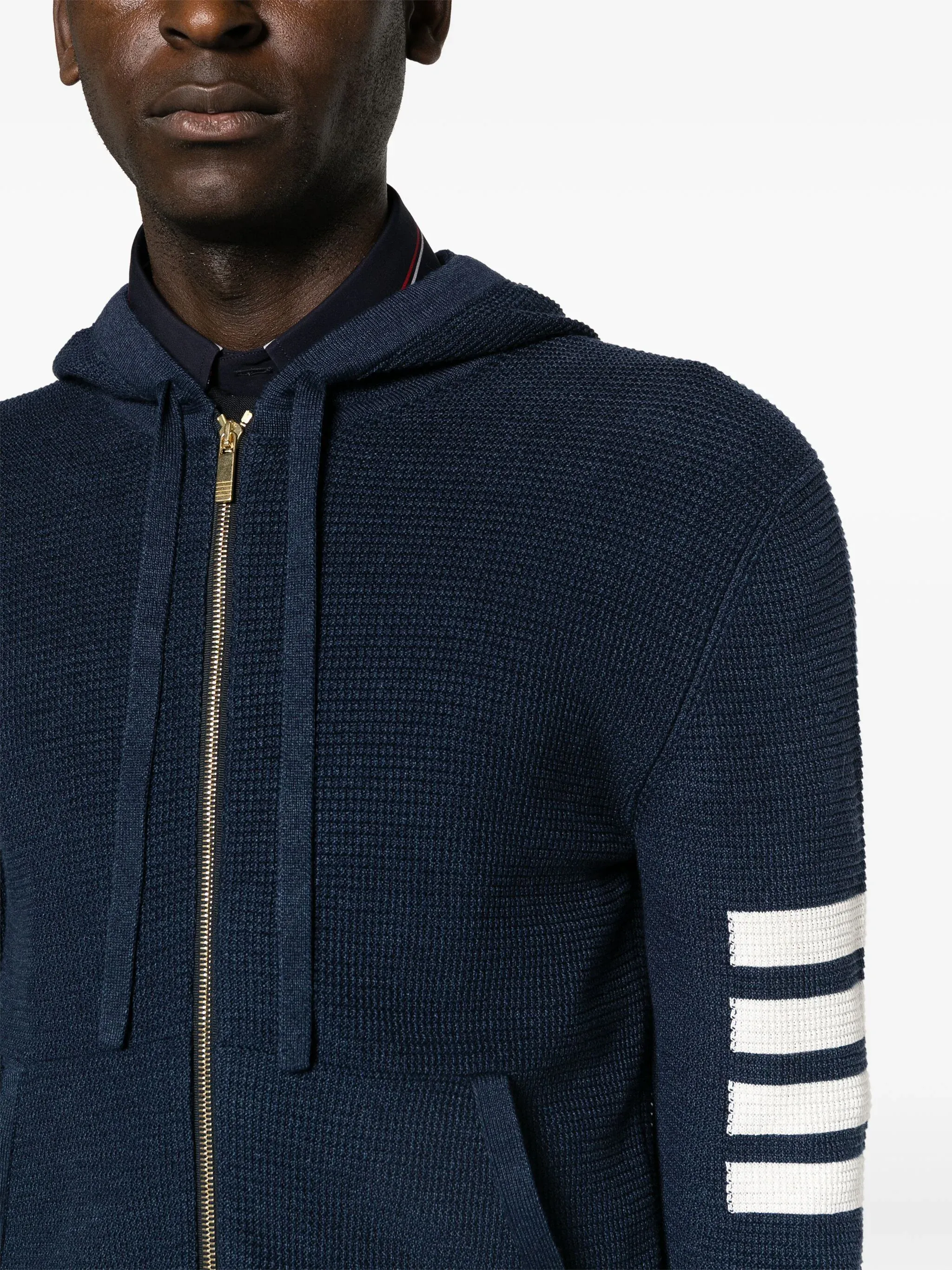 Linen Cotton 4-Bar Relaxed Fit Zip Up Hoodie