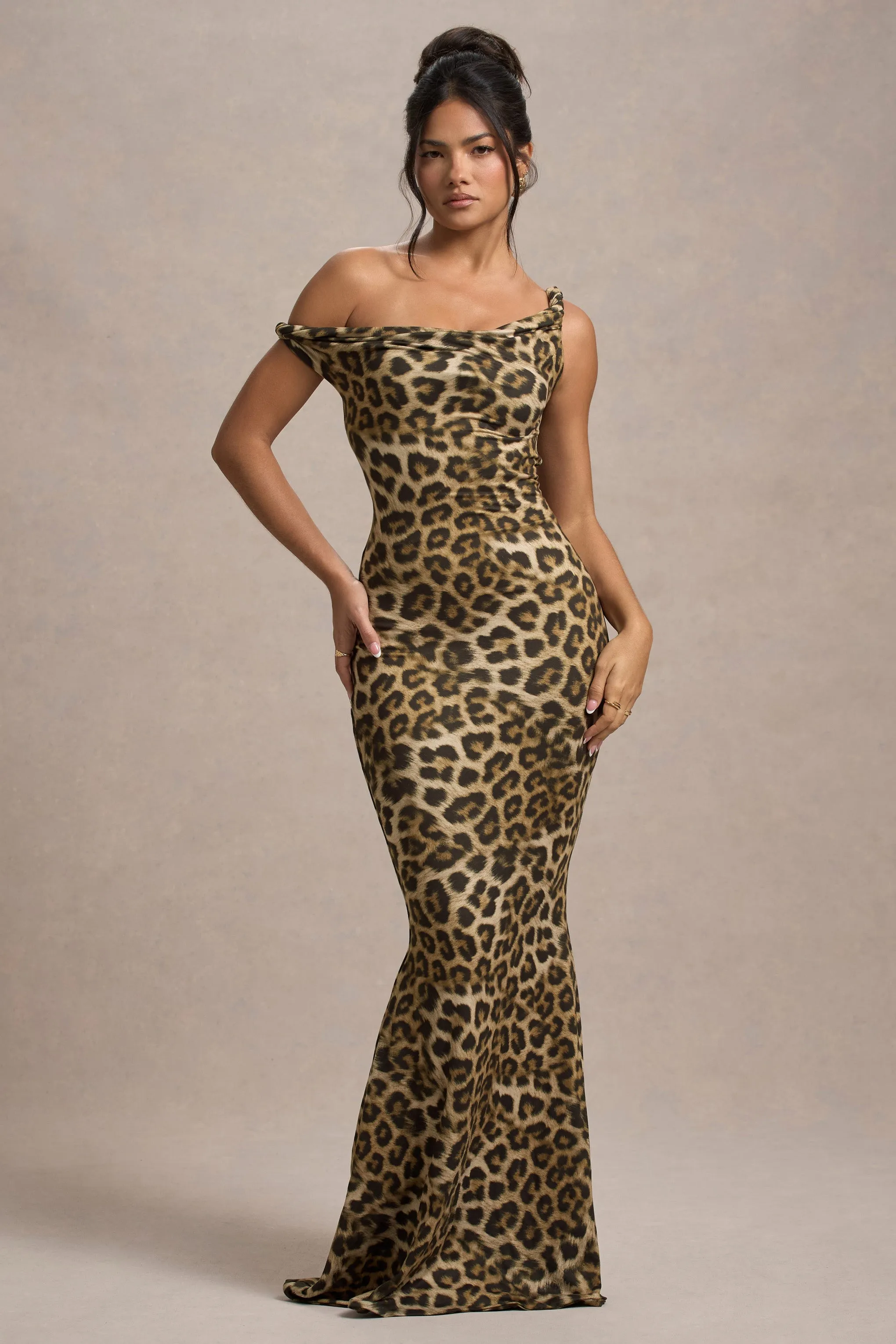 Lita | Leopard Print Twisted Asymmetric Maxi Dress