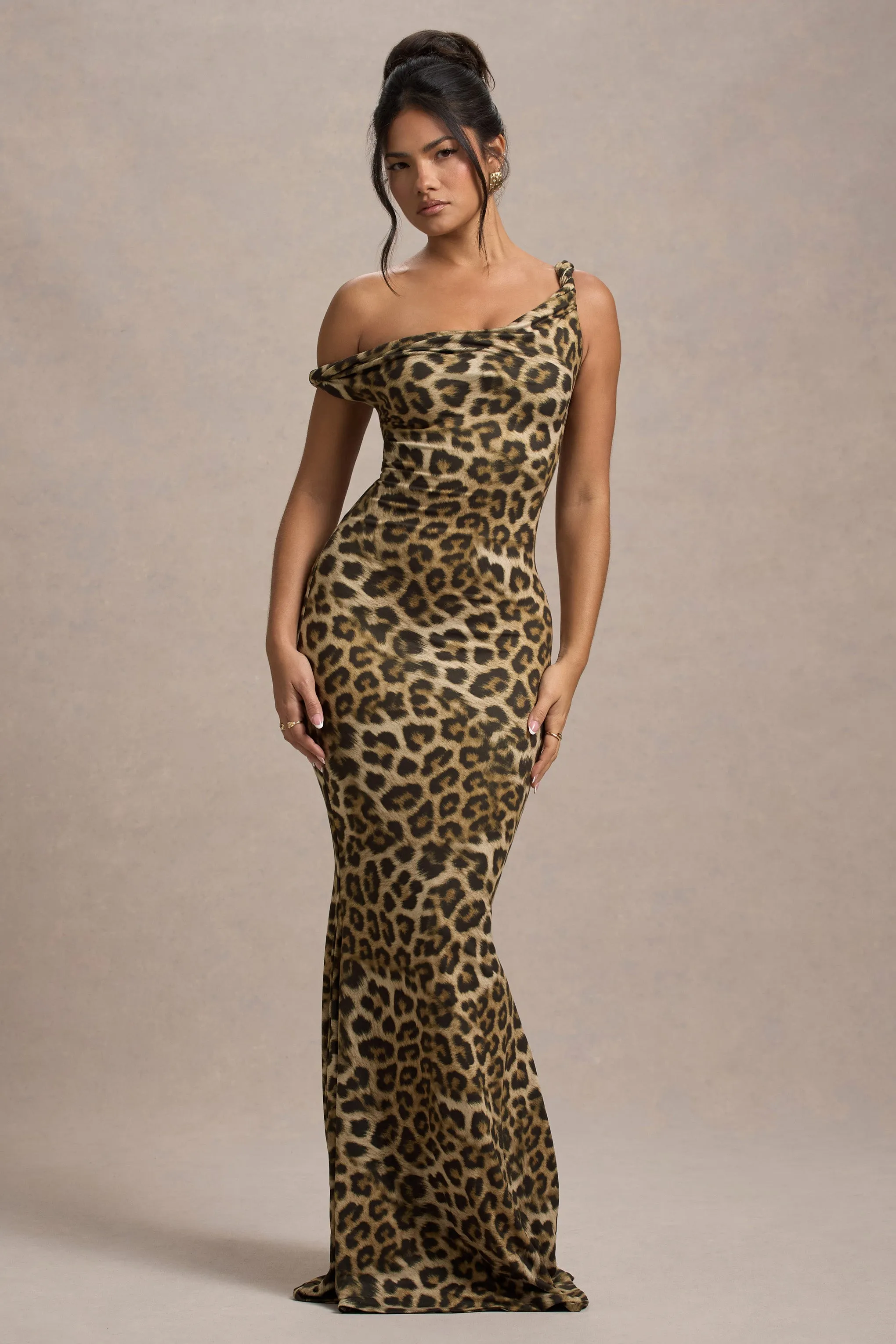 Lita | Leopard Print Twisted Asymmetric Maxi Dress