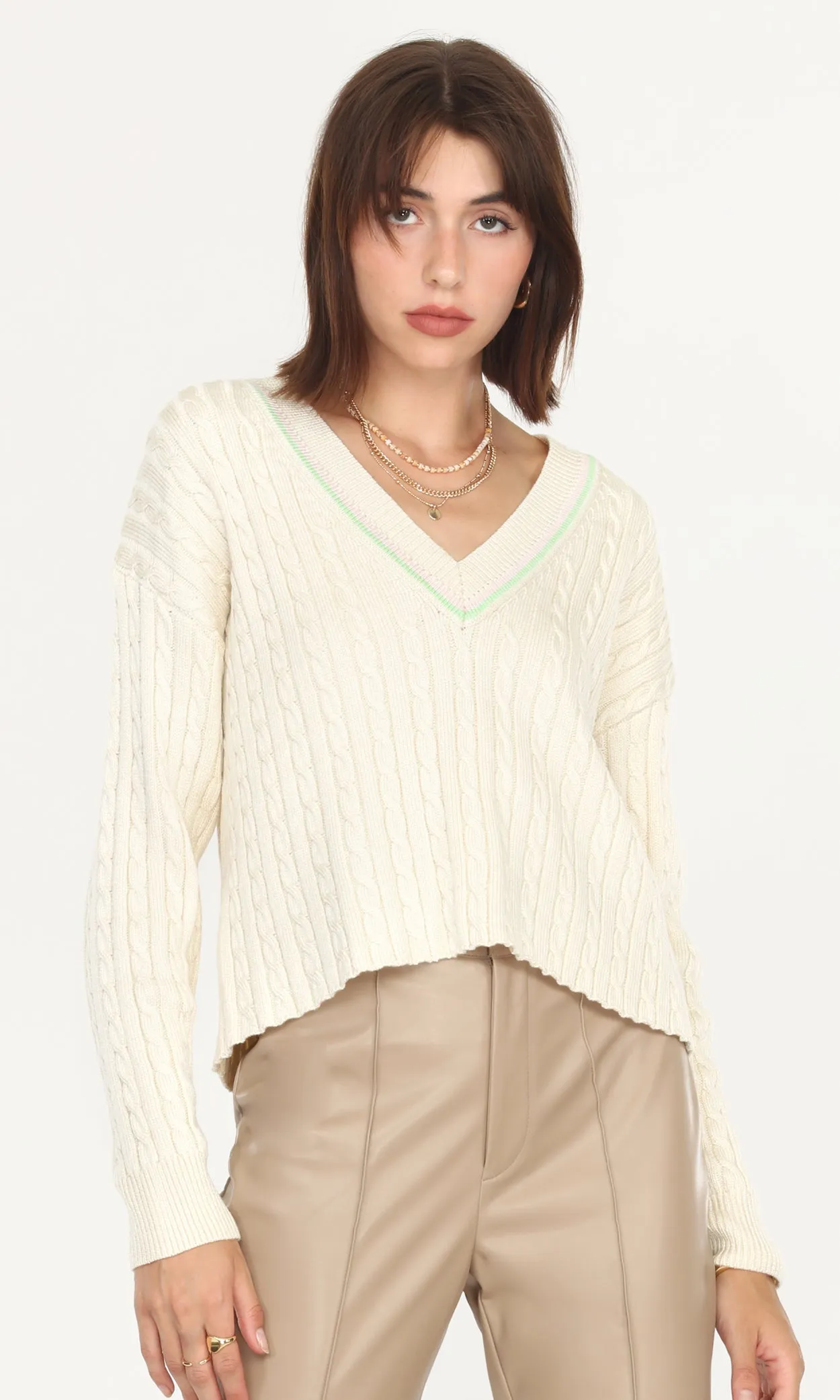 Marly V-Neck Cable Knit Sweater