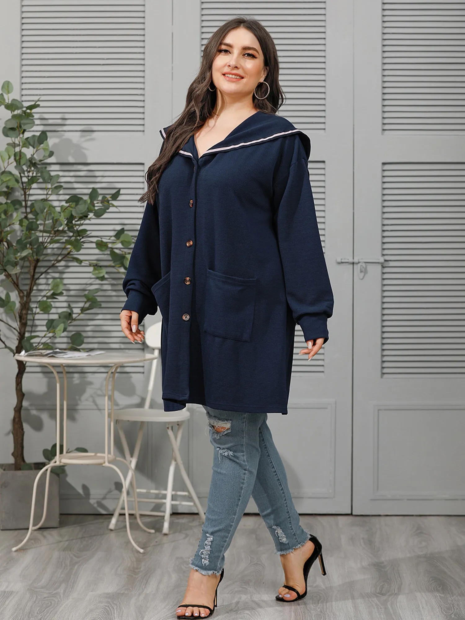 Midsize Navy Style Casual Jacket Dress