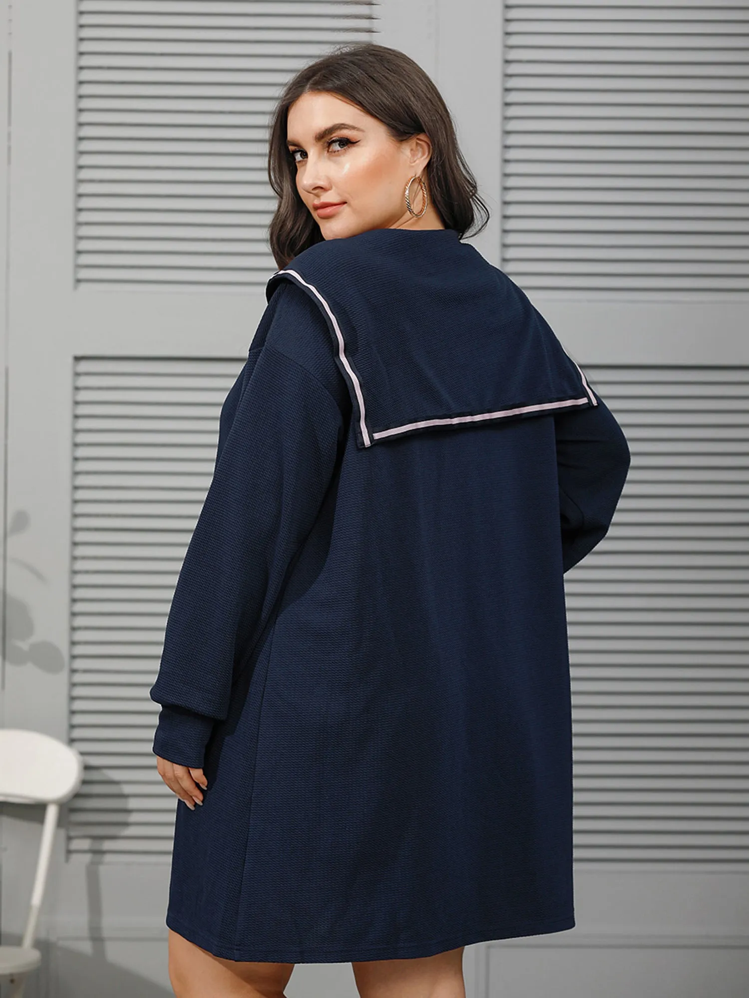 Midsize Navy Style Casual Jacket Dress