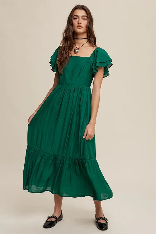 Minnie Square Neck Ruffled Short Sleeve Maxi Dress