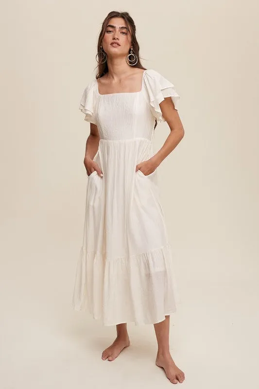 Minnie Square Neck Ruffled Short Sleeve Maxi Dress