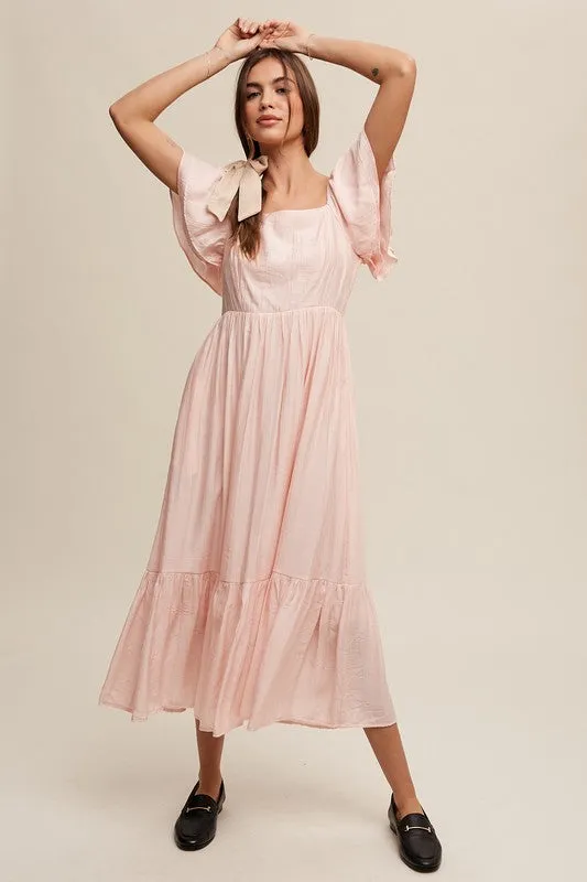 Minnie Square Neck Ruffled Short Sleeve Maxi Dress