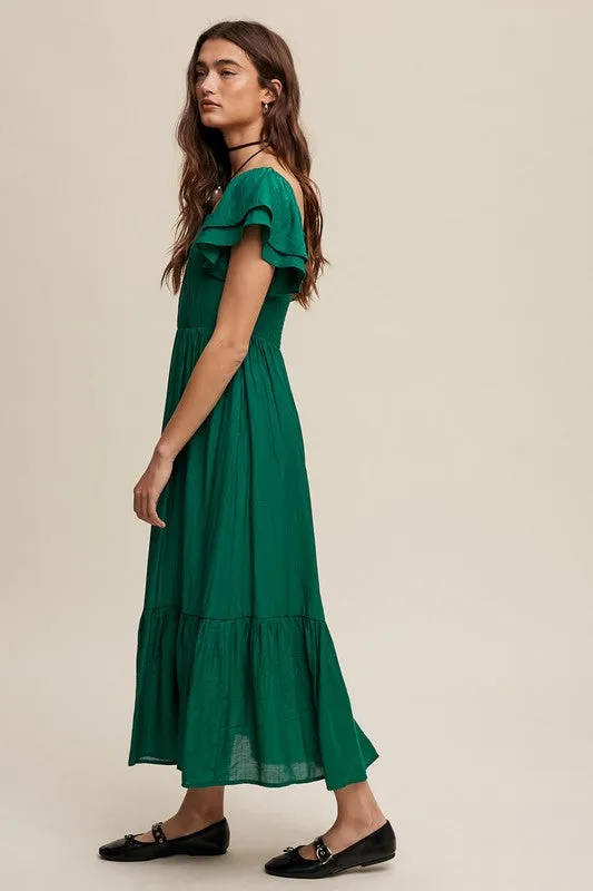 Minnie Square Neck Ruffled Short Sleeve Maxi Dress