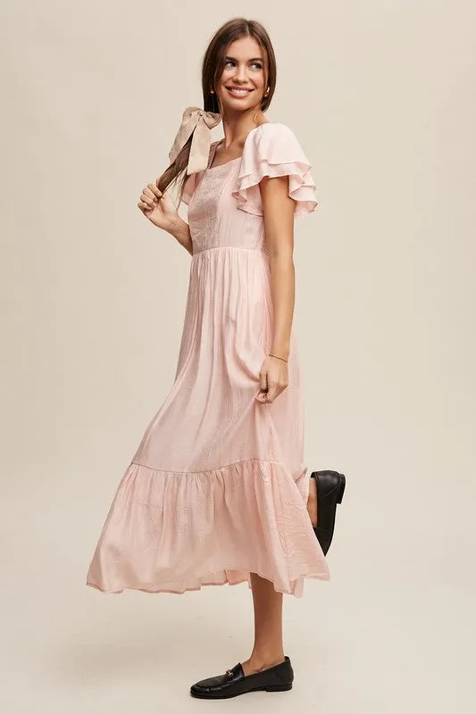 Minnie Square Neck Ruffled Short Sleeve Maxi Dress