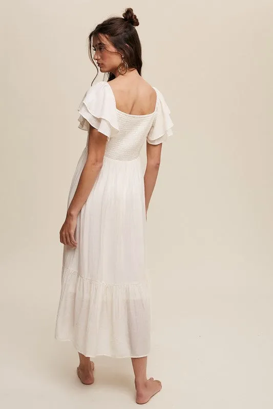 Minnie Square Neck Ruffled Short Sleeve Maxi Dress