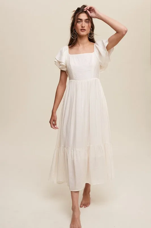 Minnie Square Neck Ruffled Short Sleeve Maxi Dress