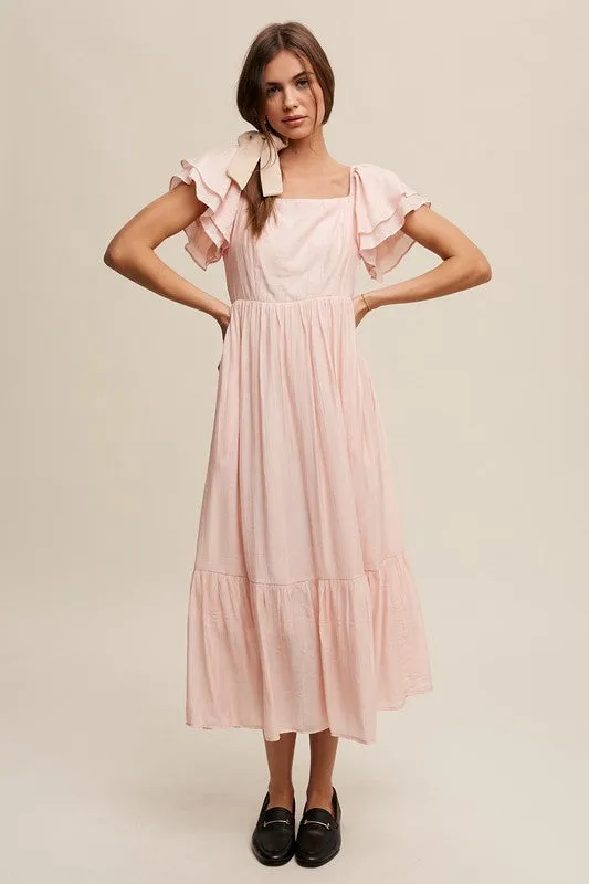 Minnie Square Neck Ruffled Short Sleeve Maxi Dress