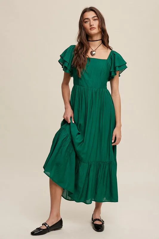 Minnie Square Neck Ruffled Short Sleeve Maxi Dress