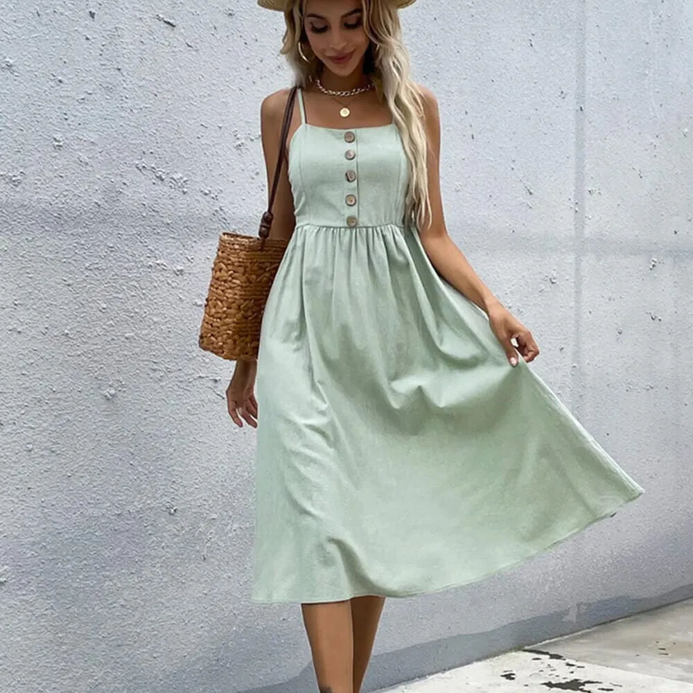 Mint Strappy Linen Dress