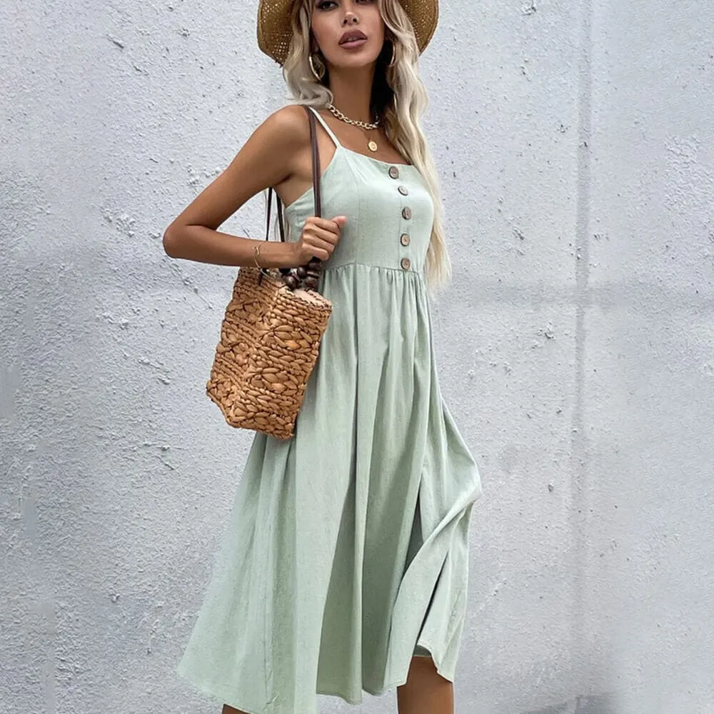 Mint Strappy Linen Dress