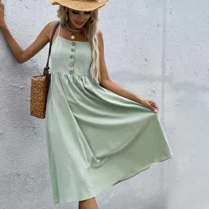 Mint Strappy Linen Dress