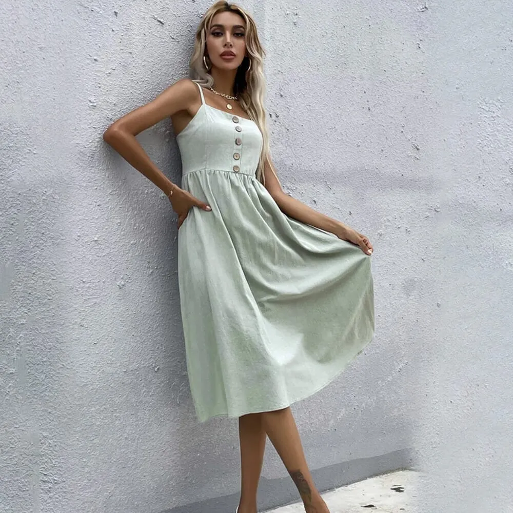 Mint Strappy Linen Dress