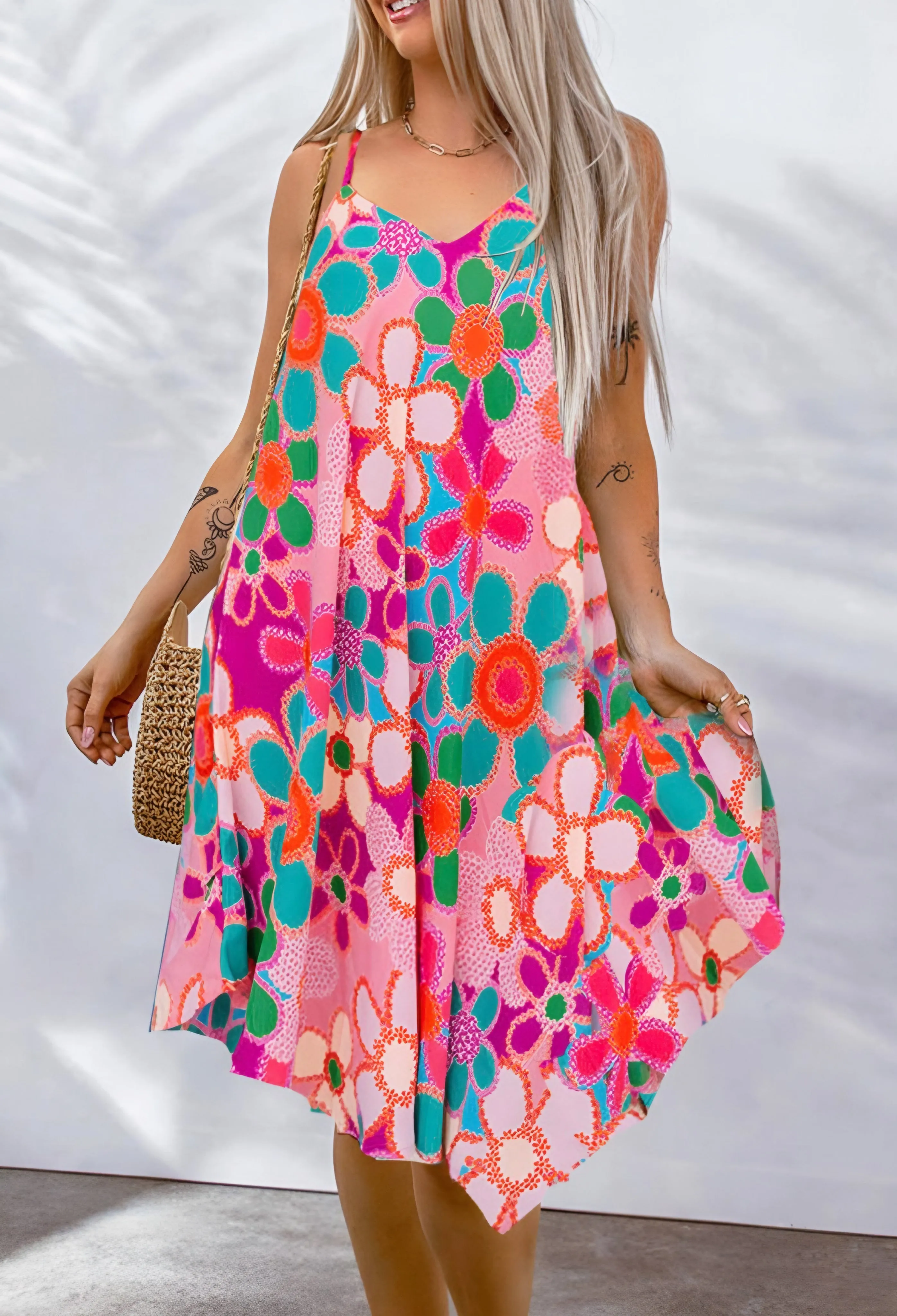 Multi Color Flower Hippie Dress