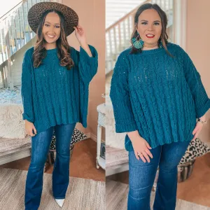 On My Level Chenille Cable Knit Pullover Sweater in Teal Green