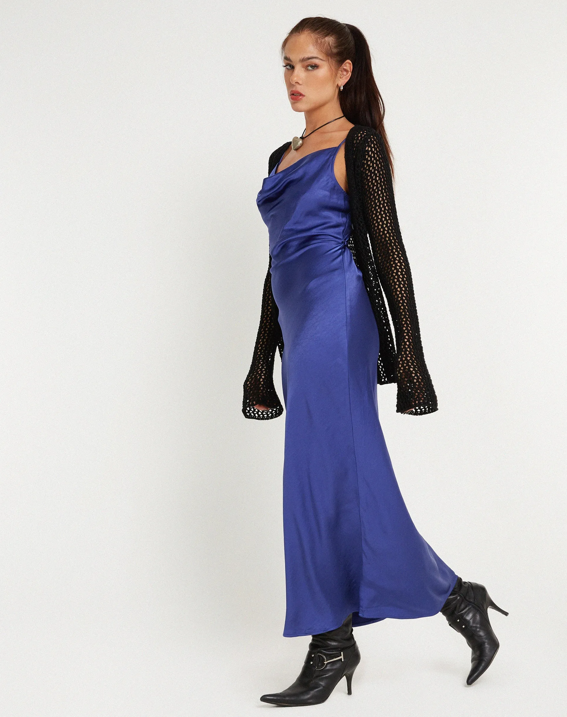 Palasha Midi Dress in Satin Spectrum Blue