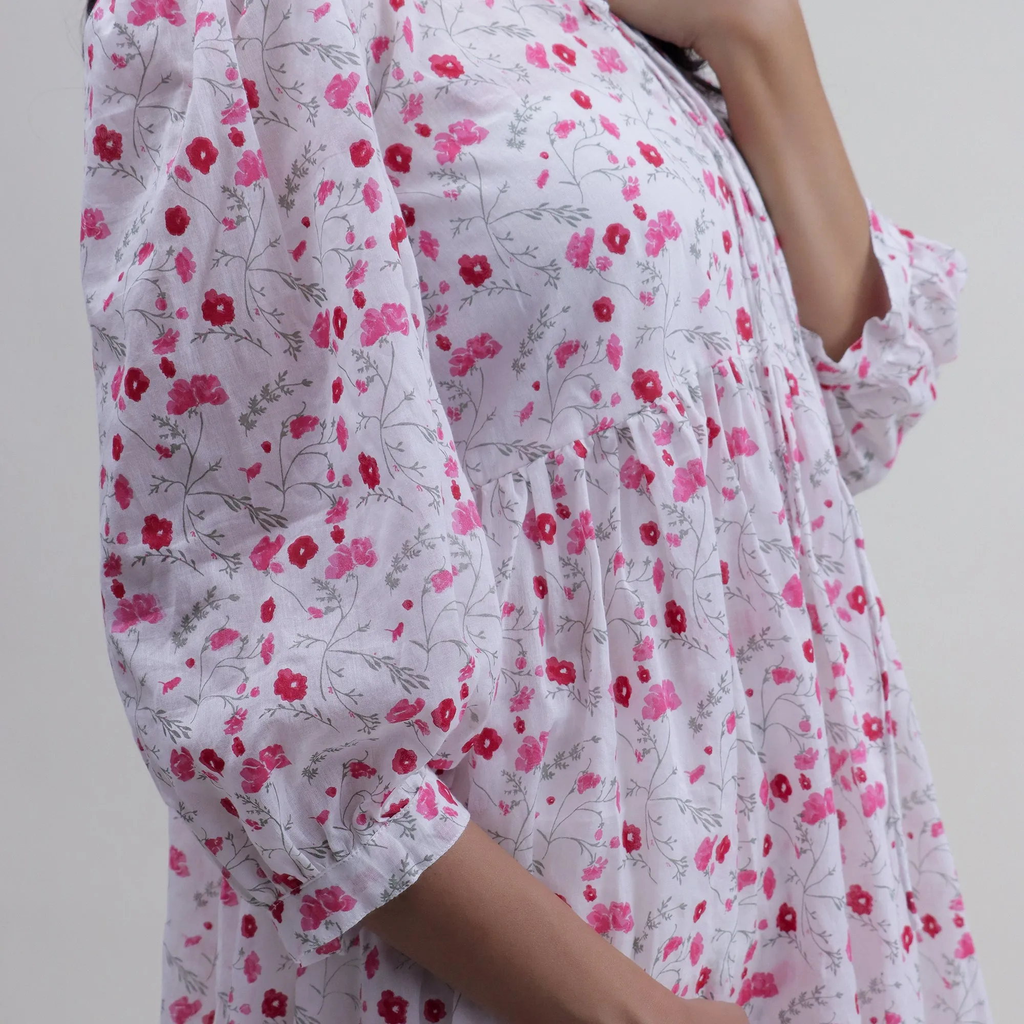 Pink Floral Ladies Midi Dresses