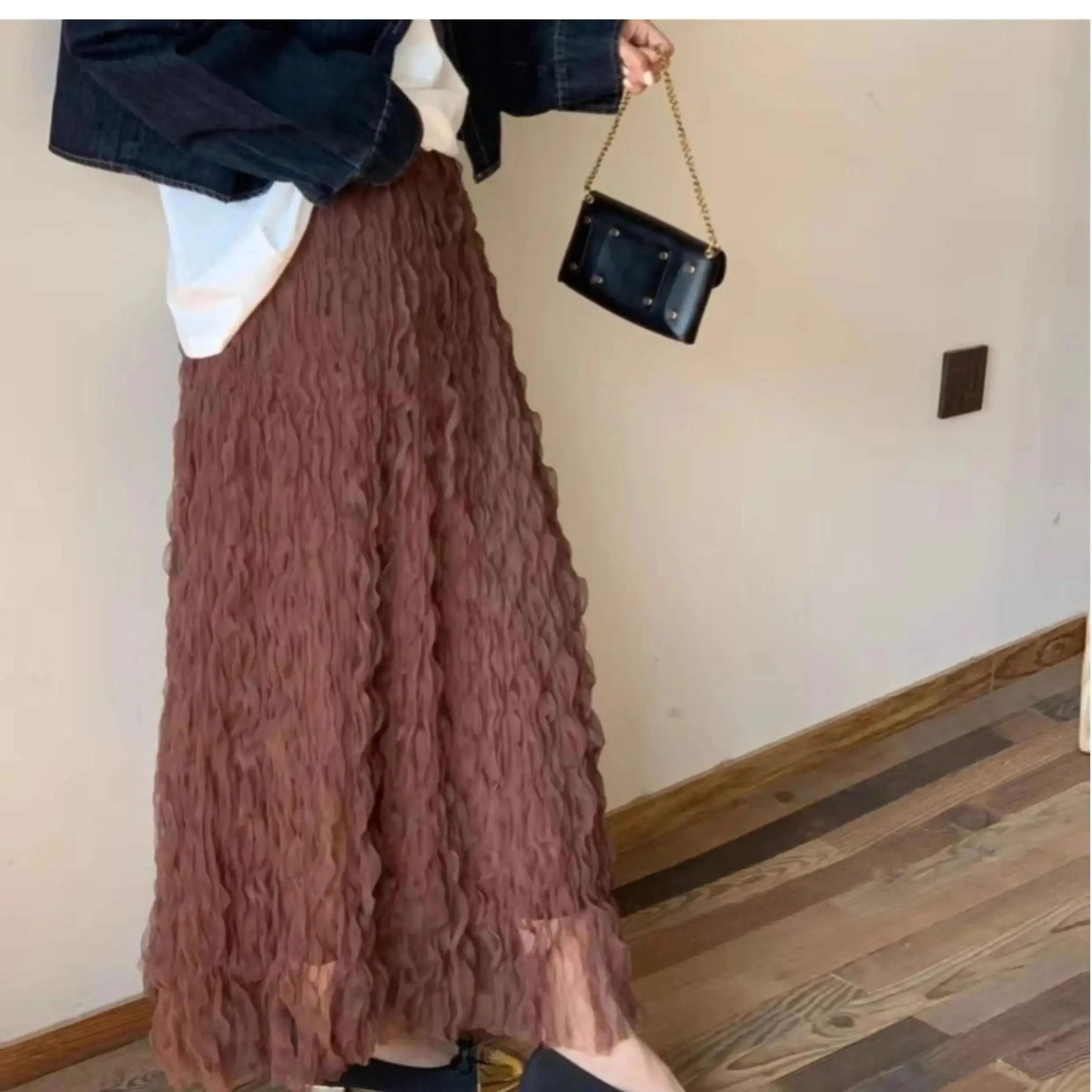 Pleated High Waist Solid Skirt