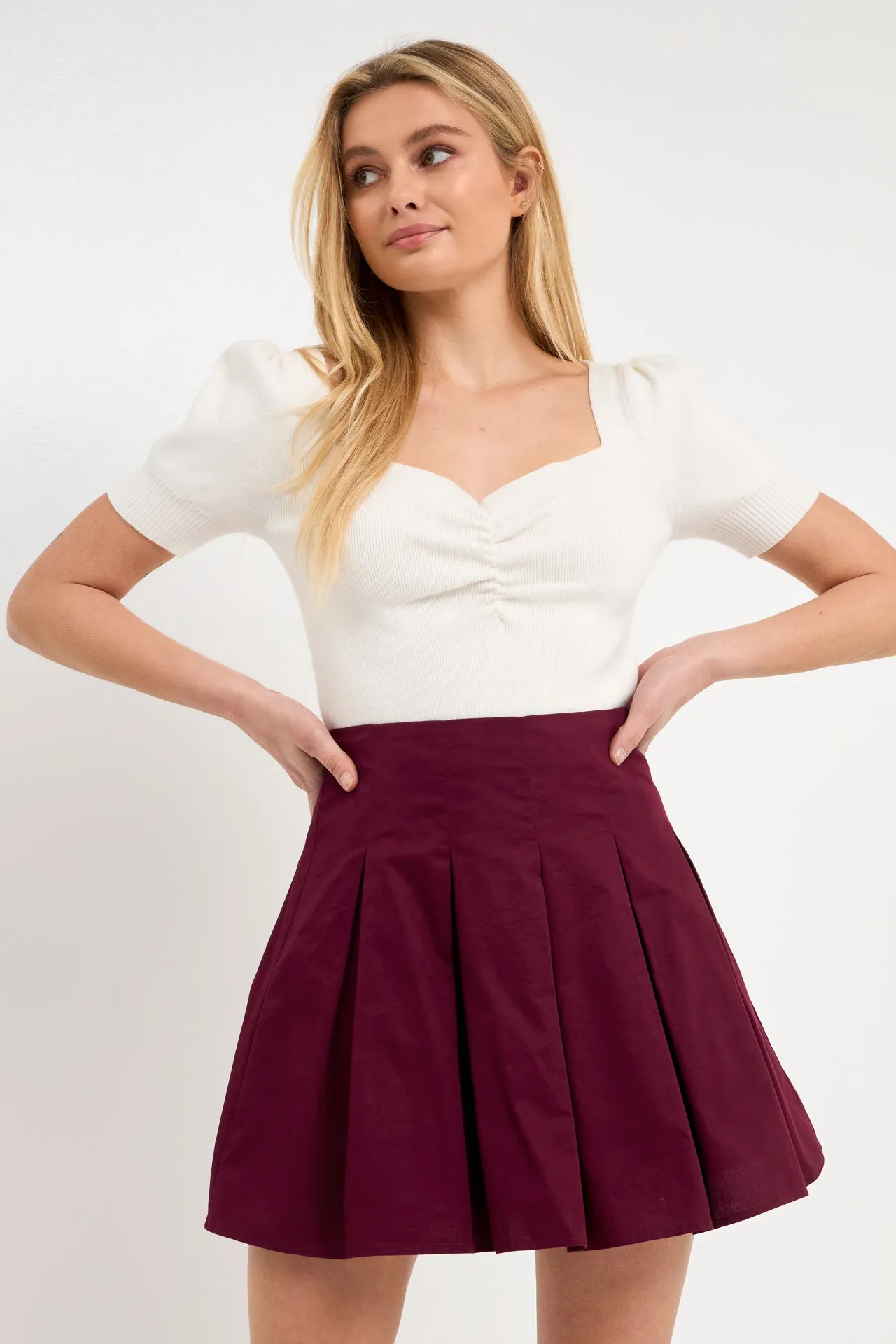 Pleated Waist Mini Skirt