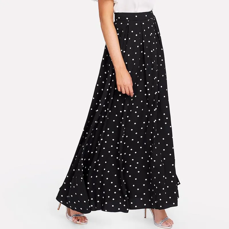 Polka Dot Swing Maxi Skirt for Women