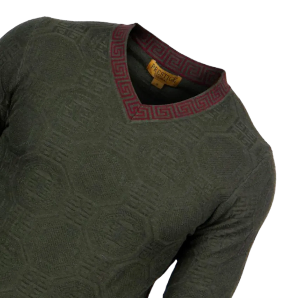 Prestige Olive Men's V-Neck Luxury Style Pullover Sweaters