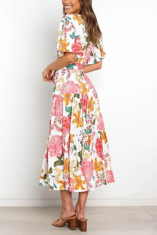 Print Ruffles Wrap Maxi Dress