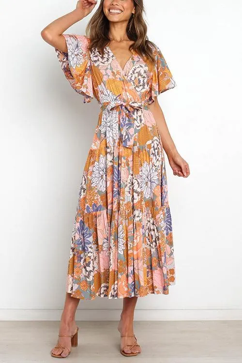 Print Ruffles Wrap Maxi Dress