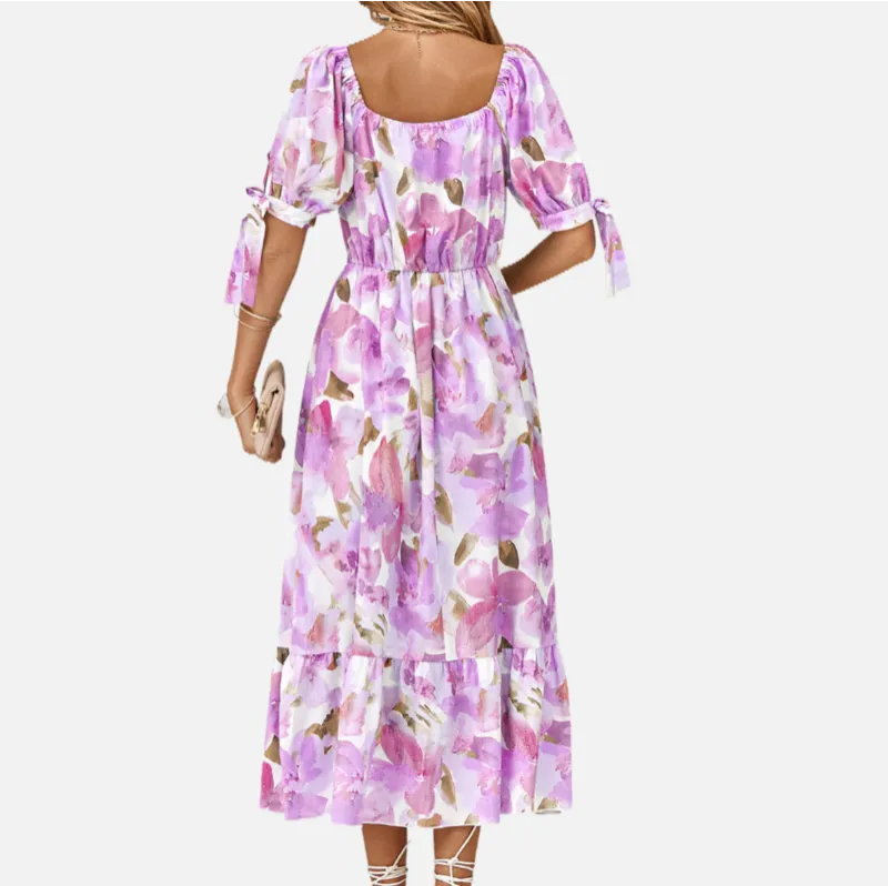 Purple Floral Dress | Wrap V Neck | Maxi Dresses