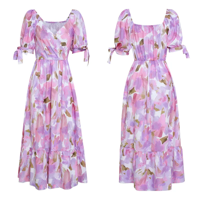 Purple Floral Dress | Wrap V Neck | Maxi Dresses