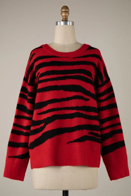 Red & Black Zebra Print Sweater