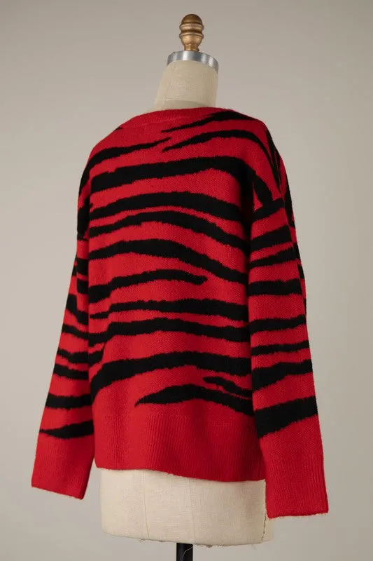 Red & Black Zebra Print Sweater