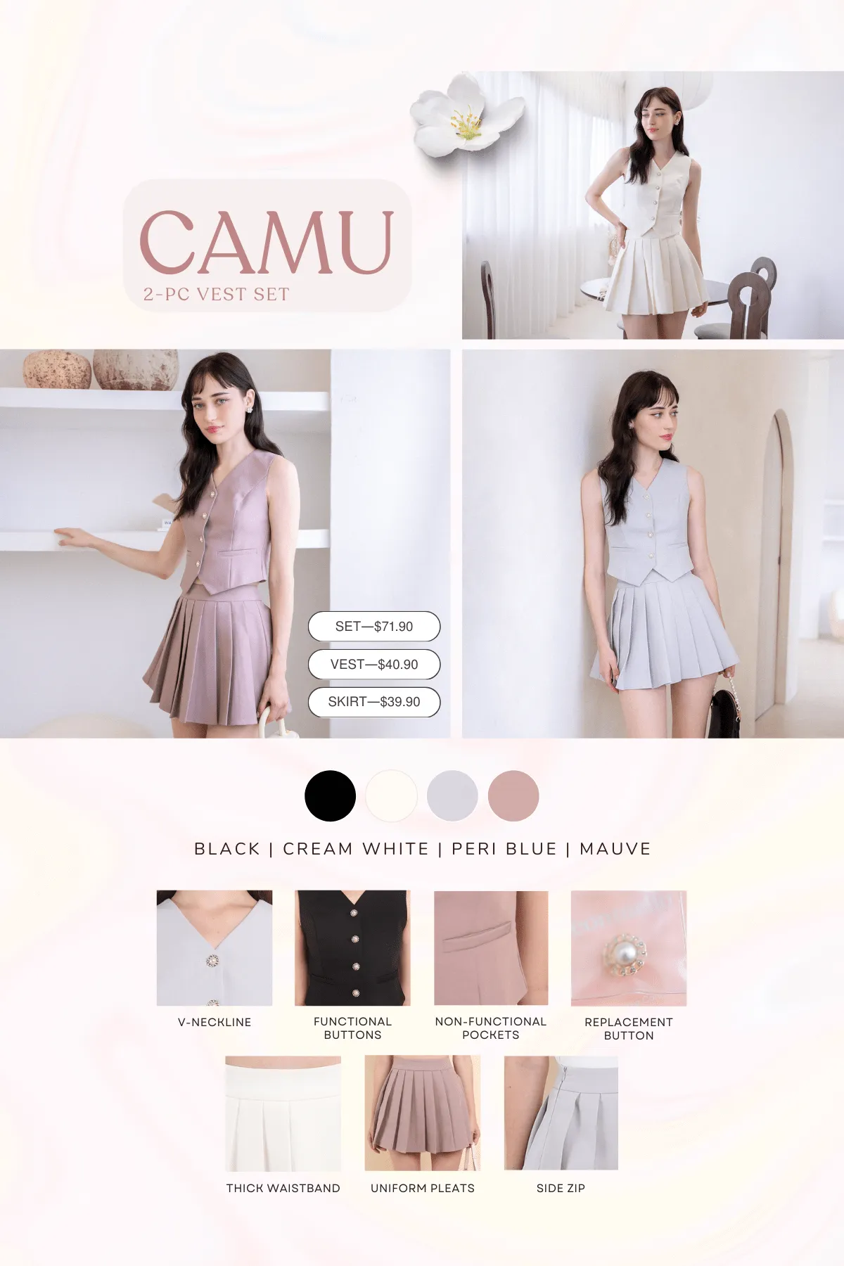 RESTOCKED** CAMU PLEATED SKIRT IN CREAM WHITE