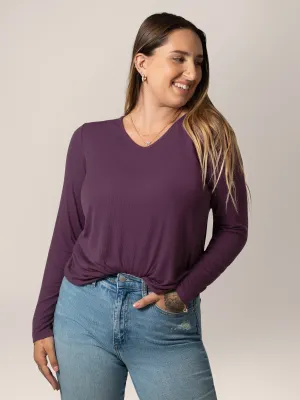 Ribbed Bamboo Maternity & Nursing Long Sleeve T-shirt | Mulberry