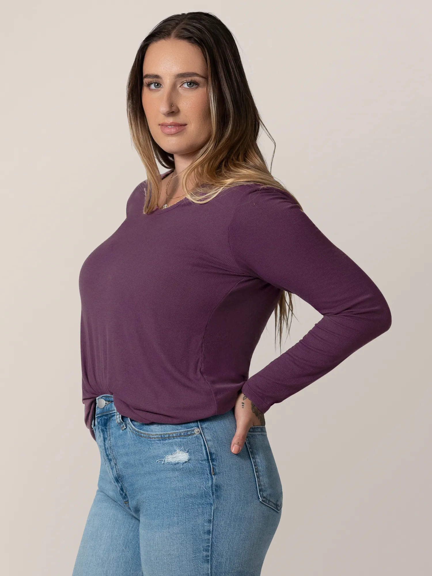 Ribbed Bamboo Maternity & Nursing Long Sleeve T-shirt | Mulberry