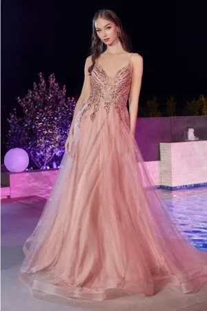 Rose Gold Layered Tulle A-Line Gown