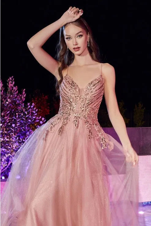 Rose Gold Layered Tulle A-Line Gown