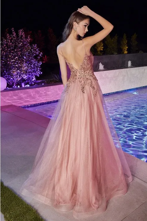 Rose Gold Layered Tulle A-Line Gown