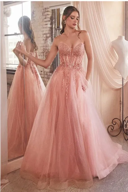 Rose Gold Strapless Layered Tulle Ball Gown