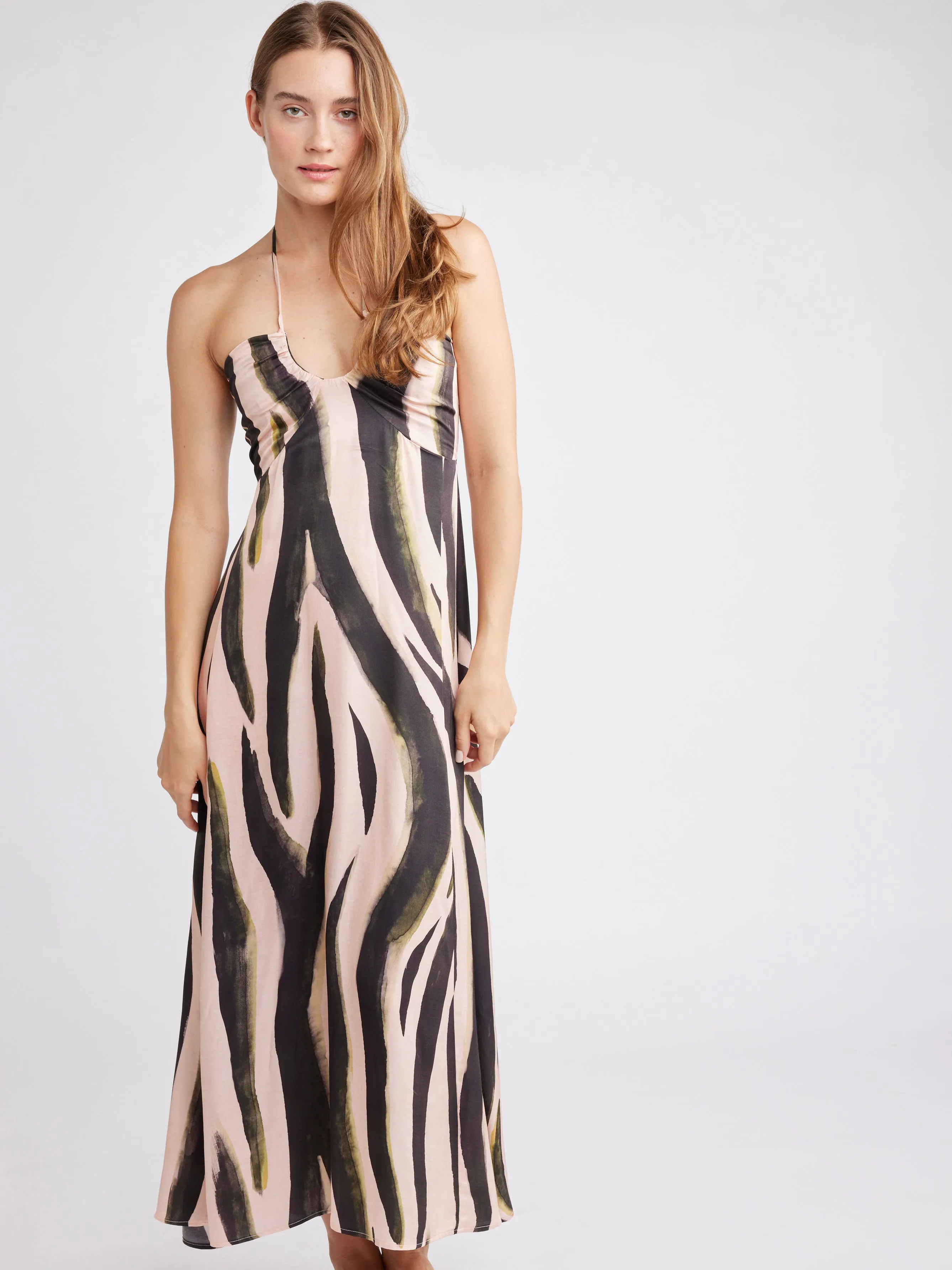 SELF CONTRAST Katya U-Ring Halter Maxi Dress