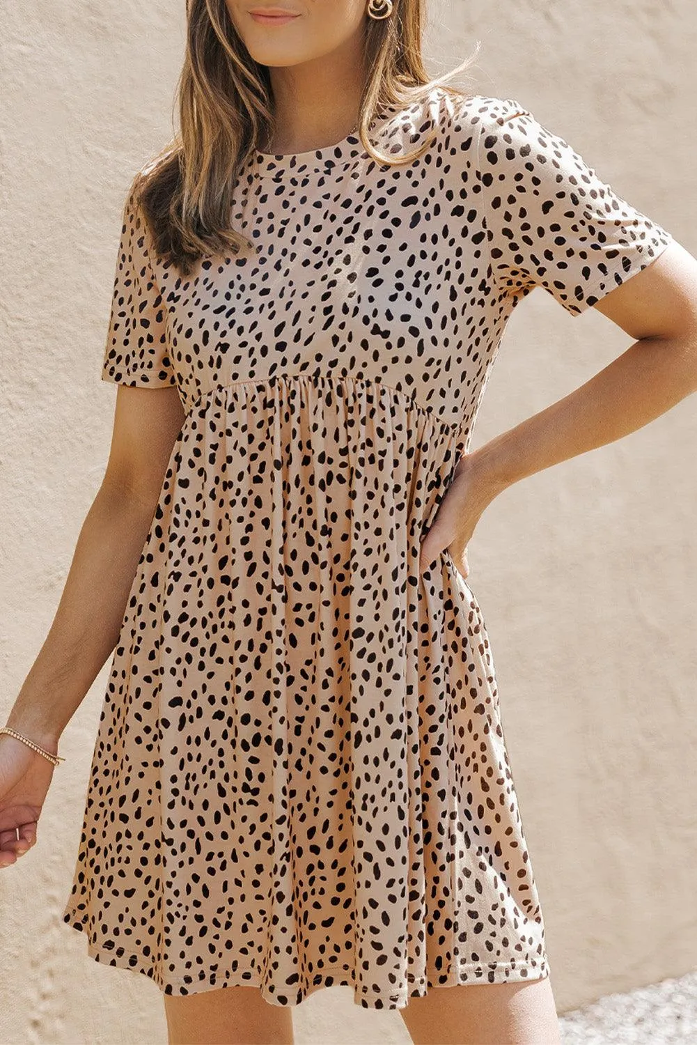 Short Sleeve Leopard Printed Summer Tunic T-shirt Dress