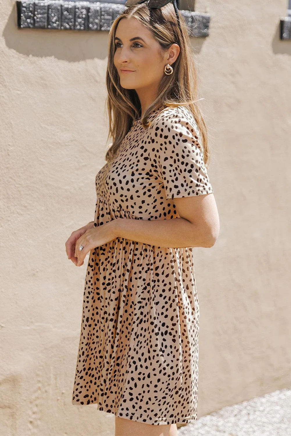 Short Sleeve Leopard Printed Summer Tunic T-shirt Dress