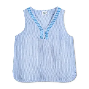 Sleeveless Linen Top - Blue Stripe