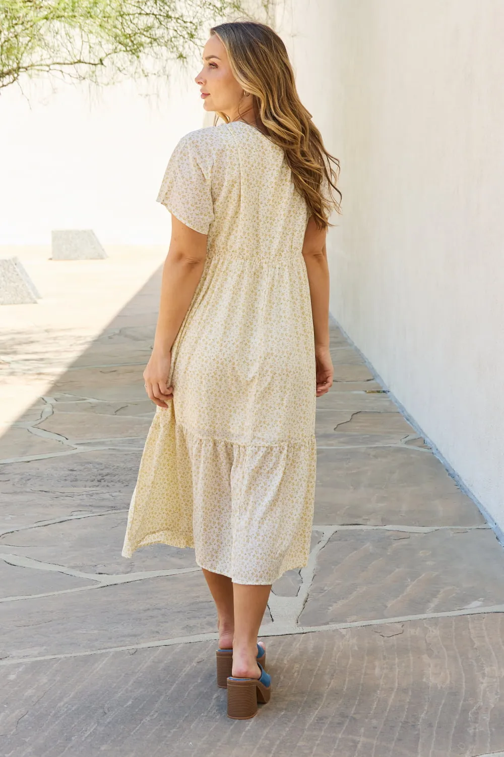 Spring Baby Full Size Kimono Sleeve Midi Dress in Cream