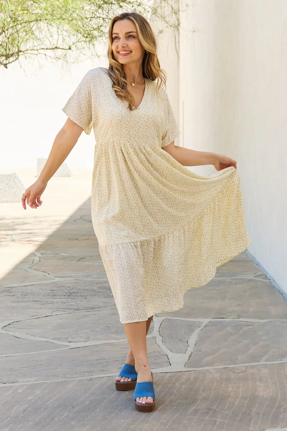 Spring Baby Full Size Kimono Sleeve Midi Dress in Cream