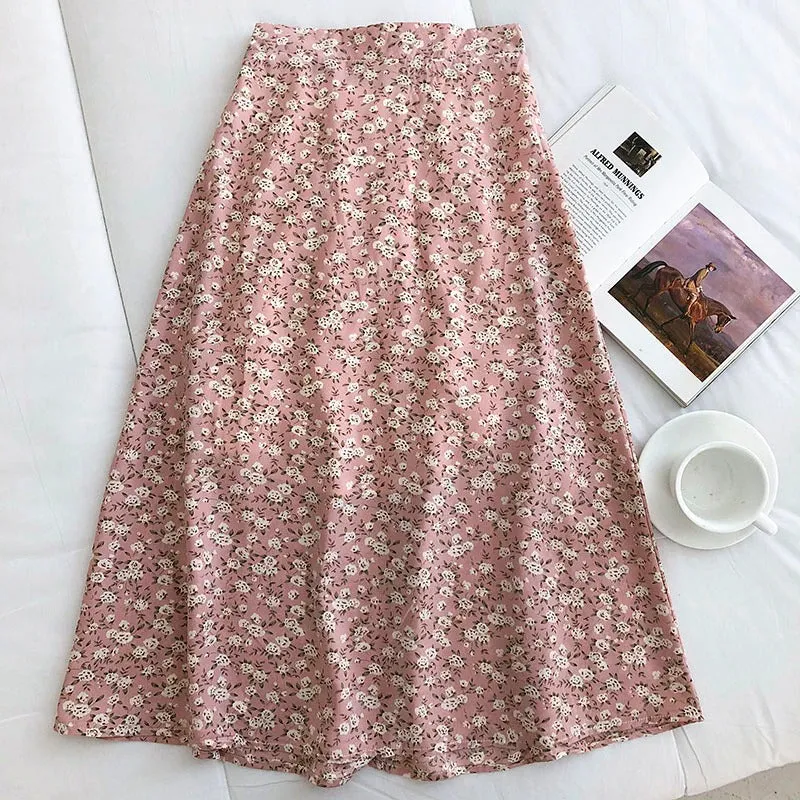 Spring Summer Floral Print High Waist A-line Skirts