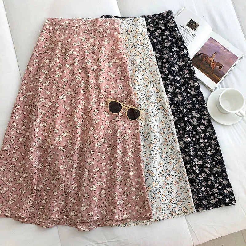 Spring Summer Floral Print High Waist A-line Skirts