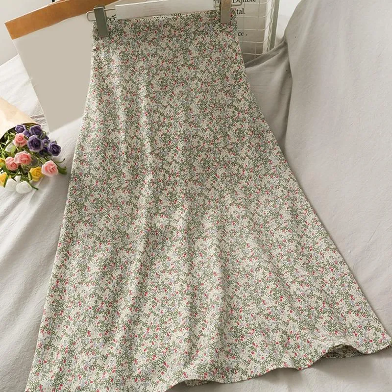 Summer Vintage Floral Print Elastic High Waist Skirt