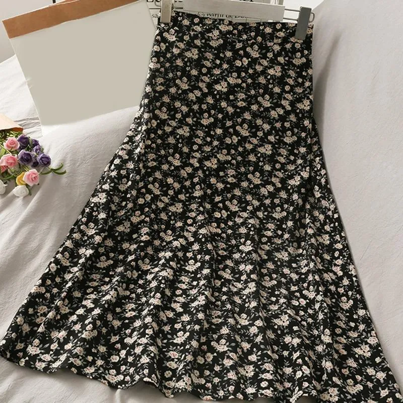 Summer Vintage Floral Print Elastic High Waist Skirt